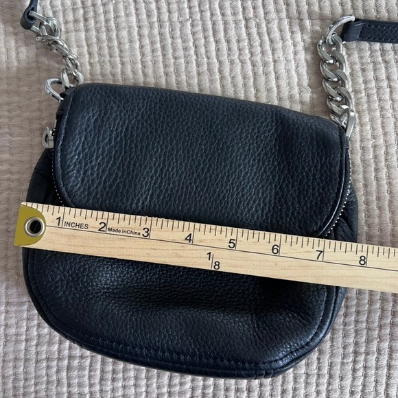 Michael Kors Pebbled Leather Bedford Flap Crossbody Bag Black Silver Zipper - Picture 7 of 14